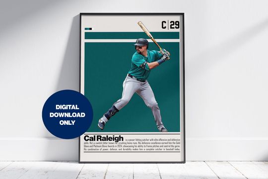 Discover Cal Raleigh Digital Poster for Sports Fan Wall Art for Baseball Fans Modern Sports Decor for Bedroom & Office Digital Wall Art