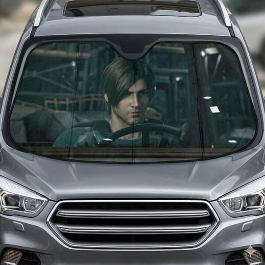 Resident Evil Car Sunshade, Resident Evil Requiem Car Windshield, Leon Kennedy Resident Evil Car Accessory, Horror Game Fans Car Decoration