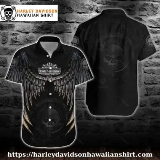 Discover Winged Skull Art Harley Motor Racing Davidsonn Hawaiian Shirt for Men