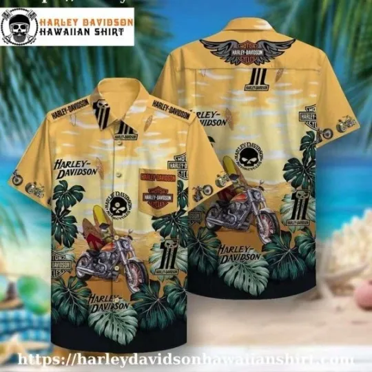 Discover Tropical Bike Ride Harley Motor Racing Davidsonn Hawaiian Shirt for Men