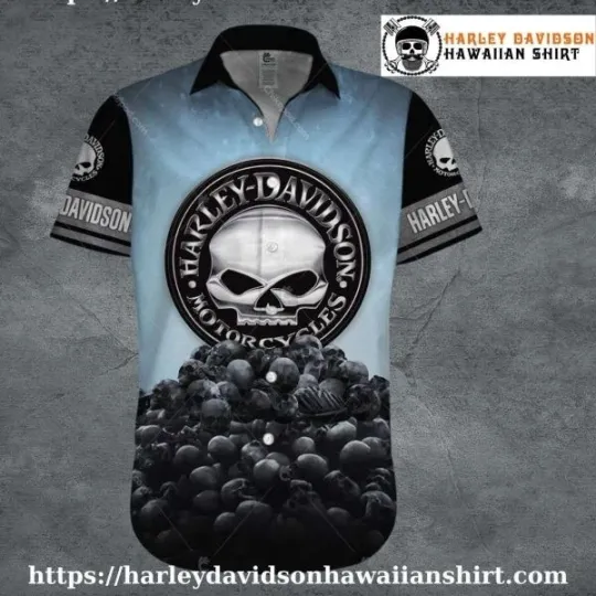 Discover Skull Pile Emblem Harley Motor Racing Davidsonn Hawaiian Shirt Men