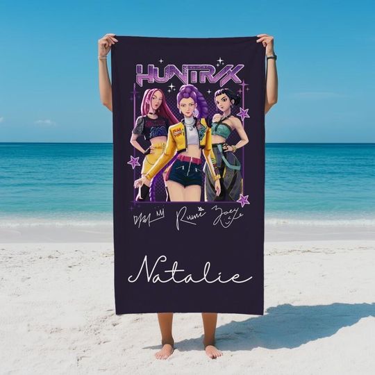 Discover Custom K-pop Huntrix Beach Towel, Personalized Anime Girl Art Beach Towel, Demon Hunter Bath Towel,Name Pool Towel for Girl, Beach Gift for Kid