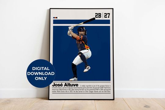Discover Jose Altuve Poster Digital Download | Printable Wall Art for Baseball Fans | Mid Century Modern Decor for Bedroom & Office Sports Fan Gift