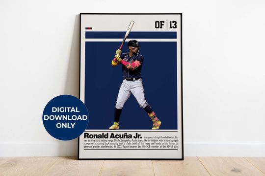 Discover Ronald Acua Poster Digital Download | Printable Wall Art for baseball Fans | Mid Century Modern Decor for Bedroom & Office Sports Fan Gift