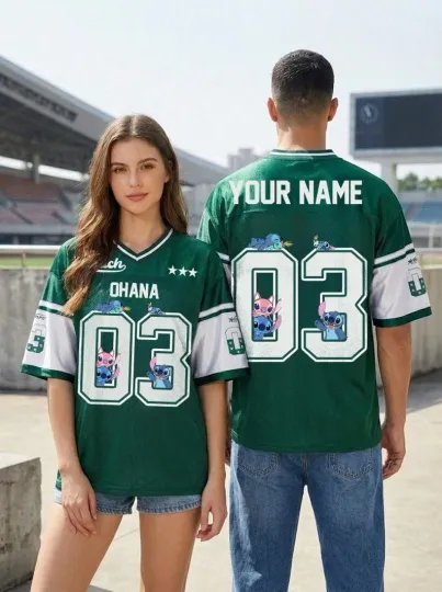 Custom Stitch Ohana Lilo & Stitch Blue Monster Fan Gift Mesh Football Jersey