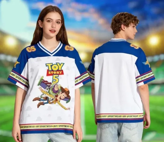 Toy Story Woody & Buzz Lightyear Reach For The Sky Mesh Football Jersey