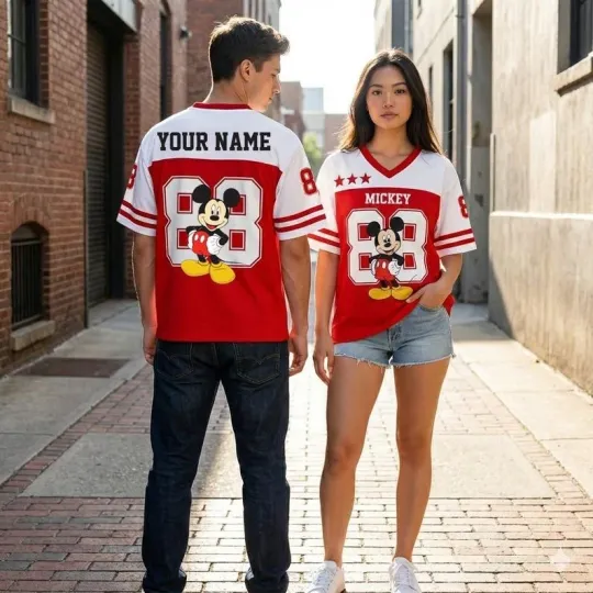 Discover Personalized Mickey Mouse Mesh Football Jersey Red White