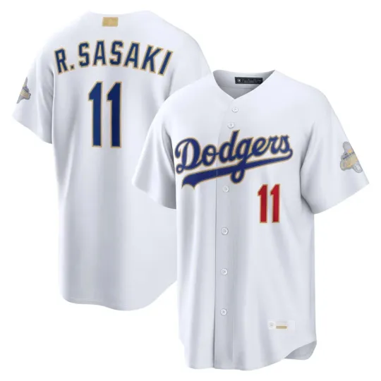 Men's Dodgerss Roki Sasaki White 2026 Gold Collection Stadium Baseball Jersey