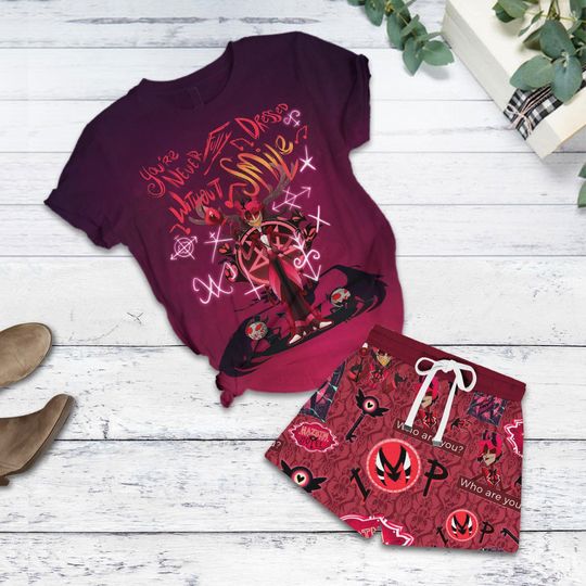 Hazbin Hotel Alastor Pajama Set, Hazbin Anime T-shirt Short Set, Alastor Cosplay Short Pjs, Hazbin Hotel Merch