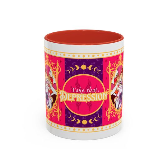 Hazbin Hotel Lucifer Morningstar Themed Bold Graphic Coffee Mug Take that Depression