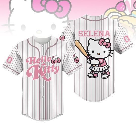 Personalized Hello Kitty Baseball Jersey, Kawaii Cat Team Jersey, Pink Kitty Matching Shirt For Her, Custom Team Outfit