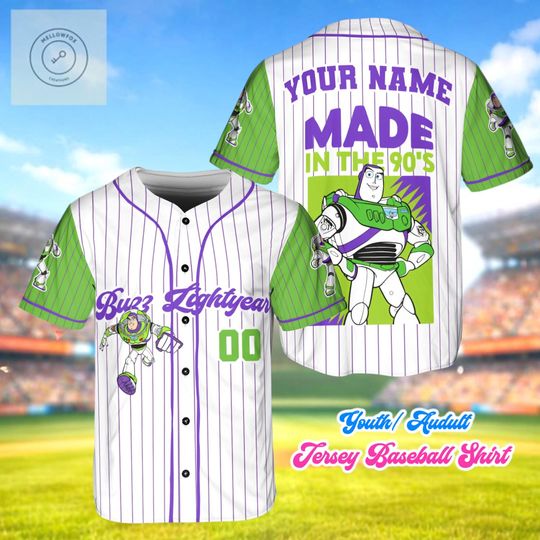 Discover Buzz Lightyear Baseball Jersey Custom Name, Made In The 90s Shirt, Cartoon Character Jersey, Kids Adult Matching Gift