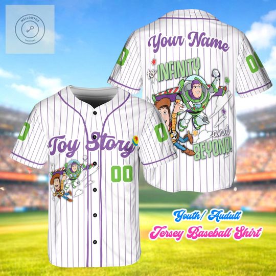 Discover Toy Story Baseball Jersey Custom Name, Buzz Woody To Infinity Shirt, Kids Adult Matching Jersey, Birthday Gift Cartoon Shirt