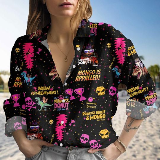 Discover Princess Donut and Mongo Blouse, Dungeon Crawler Carl Shirt, Fantasy Book Long Sleeve Top for Women