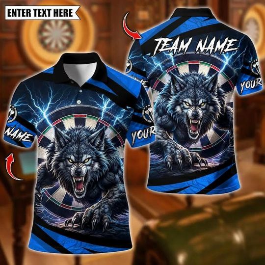 Discover Personalized Name Dart Polo Shirt, Wolf With Dartboard Design , Gift for Darts Players