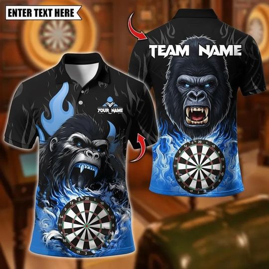 Discover Custom Gorilla Dart Polo Shirt, Personalized Dart Team Shirt, Angry Gorilla Dartboard Polo, Dart League Jersey, Darts Player Shirt