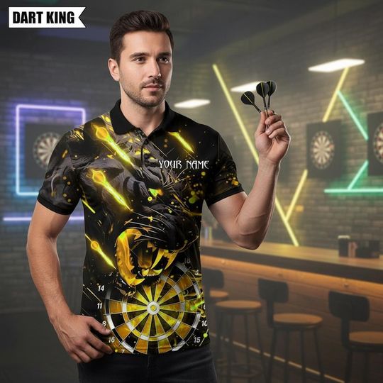 Discover Custom Dart Polo Shirt, Personalized Dart Team Shirt, Golden Cobra Dartboard Polo, Snake Darts Jersey, Dart League Shirt