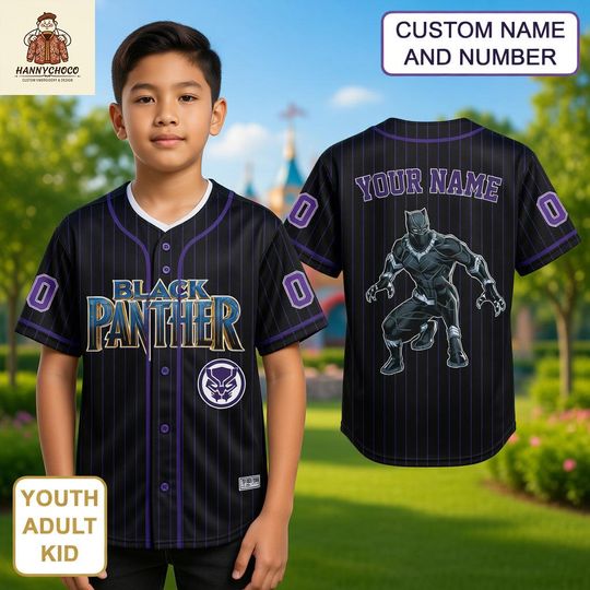 Personalized Black Panther Baseball Jersey, Custom Name Number Kids Youth Adult Superhero Shirt