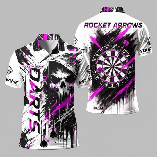Discover Custom Rocket Arrows Dart Polo Shirt, Personalized Dart Team Shirt, Skull Dartboard Polo, Dart League Player Shirt