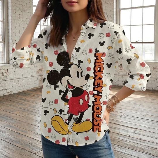 Discover Retro Mickey Mouse Blouse Shirt, Disney Mouse Casual Top, Summer Cartoon Fans Blouse, Gift for Her