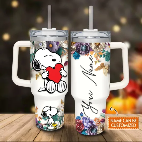 Discover Personalized Cartoon Beagle Dog 20oz 40oz Tumbler w Handle Custom Name Cup