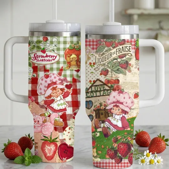 Discover Cute Strawberry Girl 40oz Tumbler With Handle Straw Insulated Travel Mug