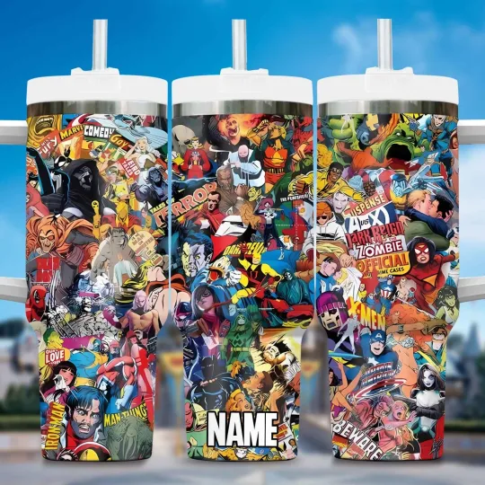 Discover Custom Retro Comic Hero Movie Tumbler 40oz Handle Travel Mug