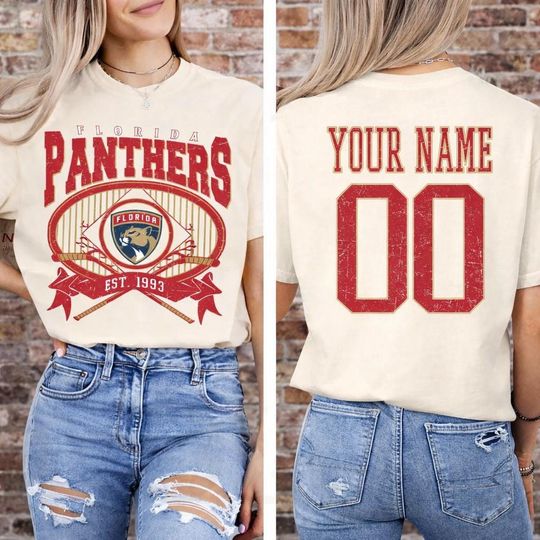Personalized Florida Panthers T-Shirt | Comfort Colors T-Shirt for Hockey Fans | Custom Number | Retro Team Shirt
