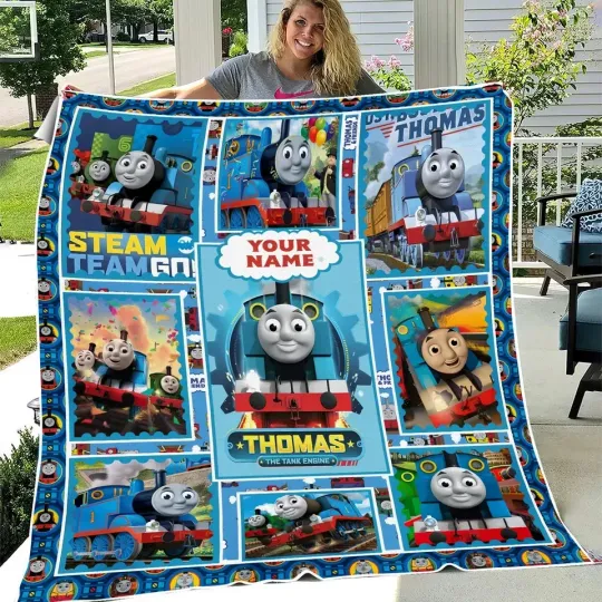 Discover Personalized Kids Train Adventure Flannel Blanket Custom Name Gift