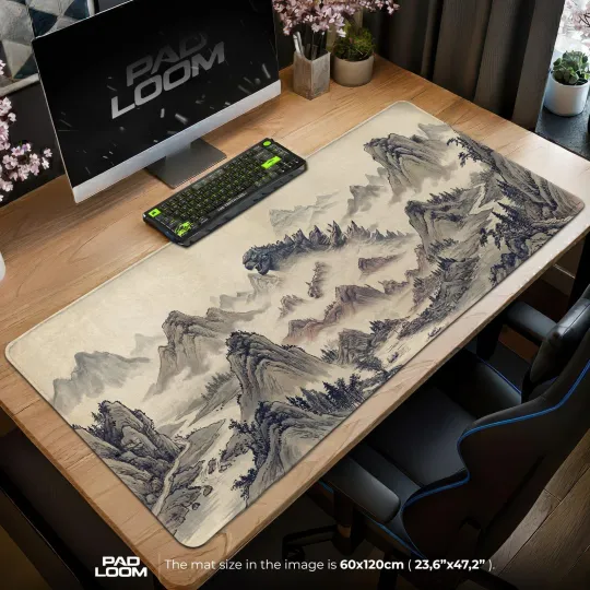 Discover Kaiju Desk Mat, Vintage Japanese Ink Wash Art Gaming Mouse Pad