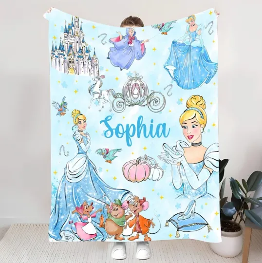 Discover Personalized Fairytale Princess Watercolor Custom Name Flannel Blanket Gift