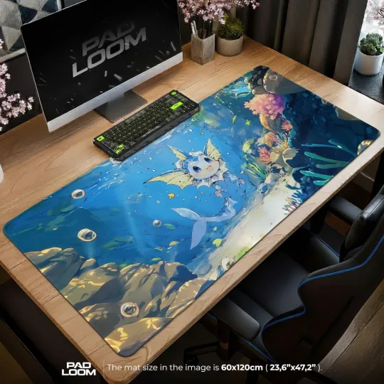 Discover Poket mons Mouse Pad Vaporeon Desk Mat, Cute Underwater XL Gaming Mousepad