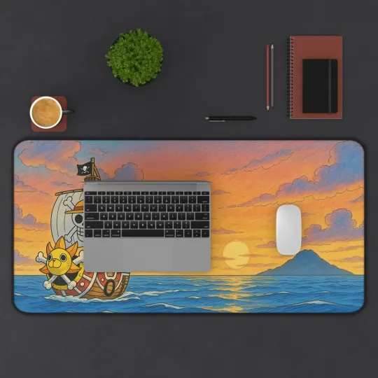 Discover Desk Mat, One Piece Anime/Manga Style, Thousand Sunny Sailing Across Sunset