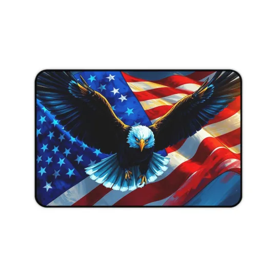Discover Patriotic Desk Mat with Eagle and American Flag, Premium Mouse Pad