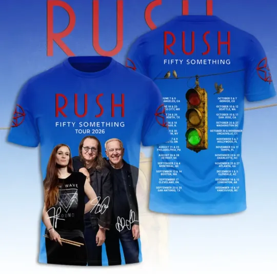 Rush Band Fifty Something Tour 2026 Signatures 3D T-Shirt