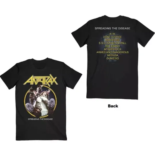 Discover Anthrax 'Spreading The Disease Track List' Black T shirt