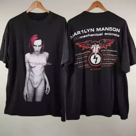 1998 Marilyn Manson Mechanical Animals Double Sided Black Unisex T-Shirt