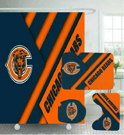 Discover Chicago Bears 7 Logo Waterproof Shower Curtain Toilet Lid Cover Set