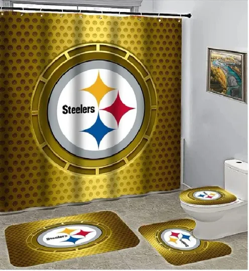 Discover Pittsburgh Steeler 4 Logo Shower Curtain Bathroom Accessories Set
