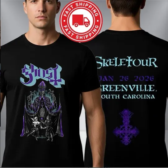 Ghost Band Skeletour 2026 Shirt Greenville SC Jan 26 Tour Tee 2-Sided