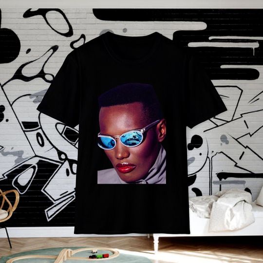 Grace Jones T-Shirt Blue Shades Living My Life 80s Pop Music Singer Nightclubbing