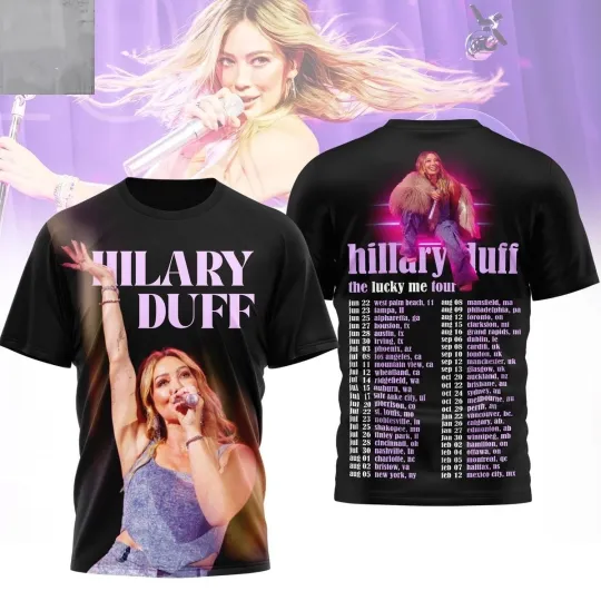 Hilary Duff The Lucky Me World Tour 2026 3D Black T-shirt
