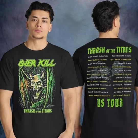 Discover Overkill Thrash Of The Titans US Tour 2026 Dates Double Sided Unisex T-Shirt