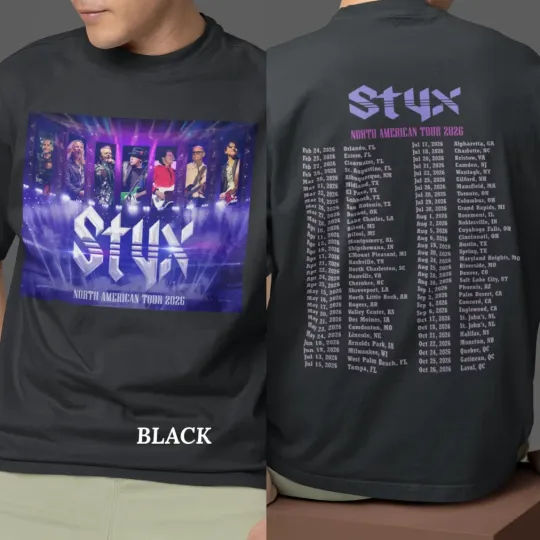 Discover Unisex T-shirt Styxs, Styxs 2026 Tour Unisex Double Sided T-shirt