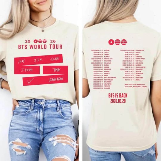 B.T.S World Tour 2026 Shirt, BTS T-Shirt, BTS Comeback 2026 Tee, Concert Tour Dates Shirt, Jungkook Jimin Suga RM J-Hope