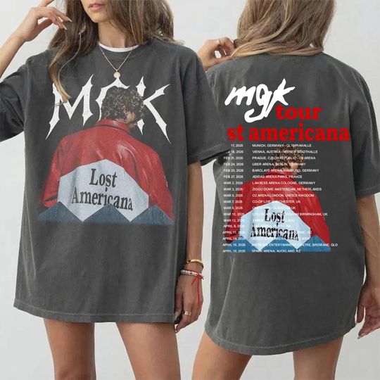 2 Side MGK Lost Americana Tour T-Shirt, Unisex Comfort Colors Rock Tee, MGK Retro 90s Shirt, Gifts for Fan