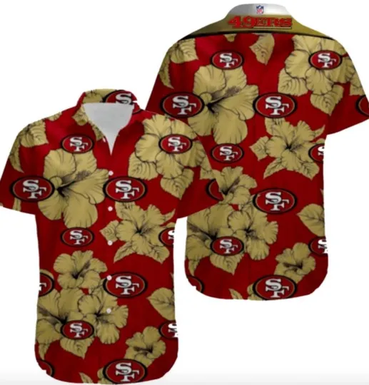 San Francisco 49ers Hawaiian Shirt Red Gold Floral Aloha Football