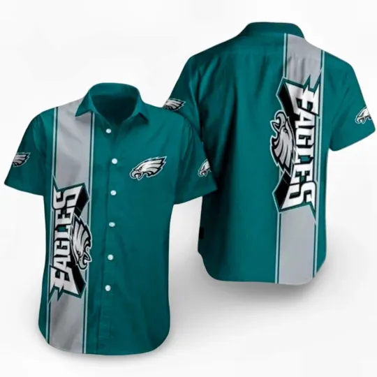 Philadelphia Eagles Green & Silver Hawaiian Shirt Vertical Football