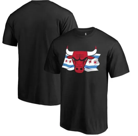 Chicago Bulls Black Chicago Flag T-Shirt