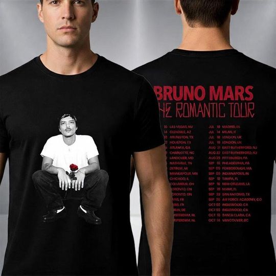 Discover Bruno Mars Romantic Tour 2026 Shirt, Bruno Mars Concert Tee, Front Back Print Tour Dates T-Shirt, Unisex Music Fan Gift